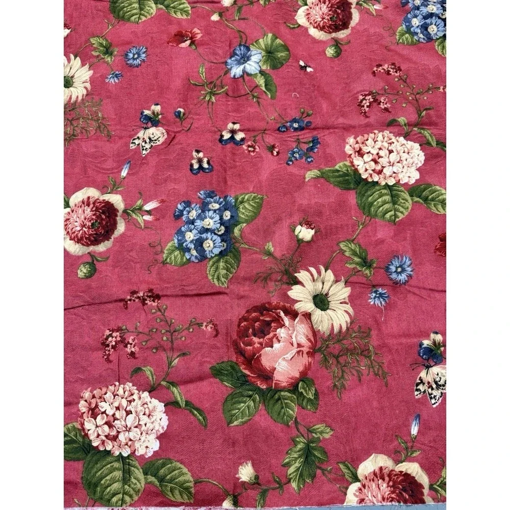 VTG Fabric‎ Large Floral Print Red 1 Yd Decor Weight